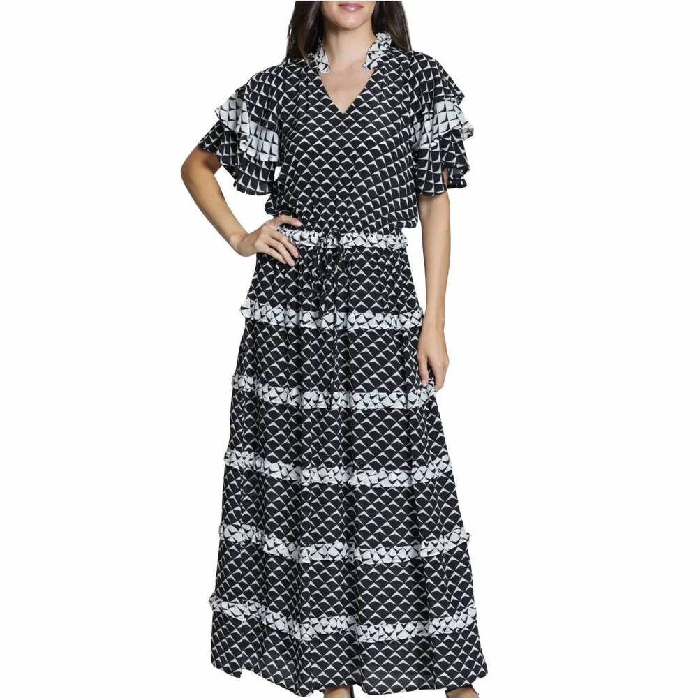 NEW APNY ruffle & tiered maxi dress in black/white